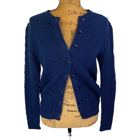 DOTTY MANN‎ Blue Vintage Orlon Acrylic Knit Button Down Cardigan Sweater - Picture 1 of 13